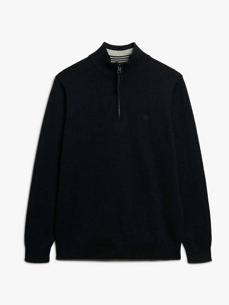 Superdry Grey Essentials Cotton Half Zip Jumper - Image 6 of 6