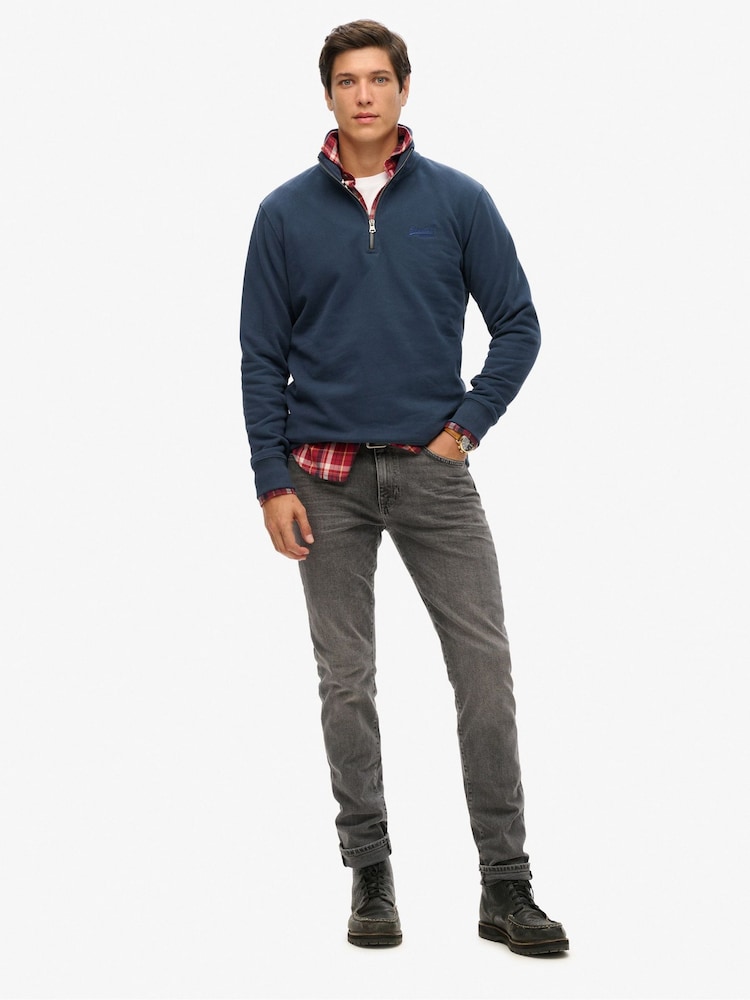 Superdry Ombre Blue Knitted Texture Long Sleeve Polo Shirt