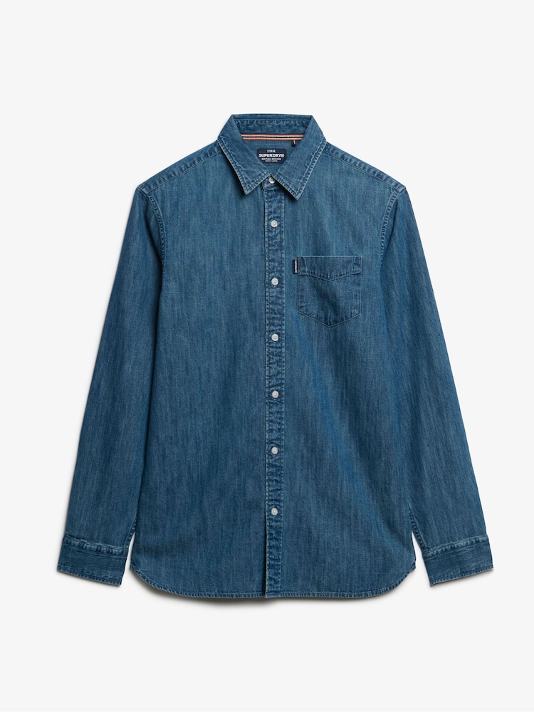 Superdry Blue Essentials Long Sleeve Denim Shirt - Image 1 of 1