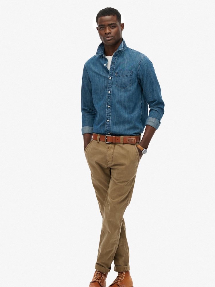 Superdry Ombre Blue Essentials Long Sleeve Denim Shirt - Image 2 of 5