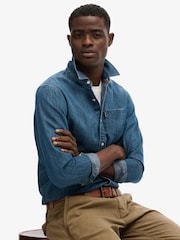 Superdry Ombre Blue Essentials Long Sleeve Denim Shirt - Image 3 of 5