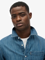 Superdry Ombre Blue Essentials Long Sleeve Denim Shirt - Image 4 of 5
