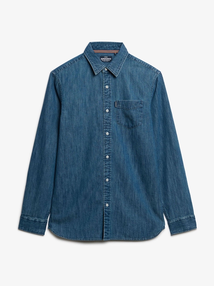 Superdry Ombre Blue Essentials Long Sleeve Denim Shirt - Image 5 of 5