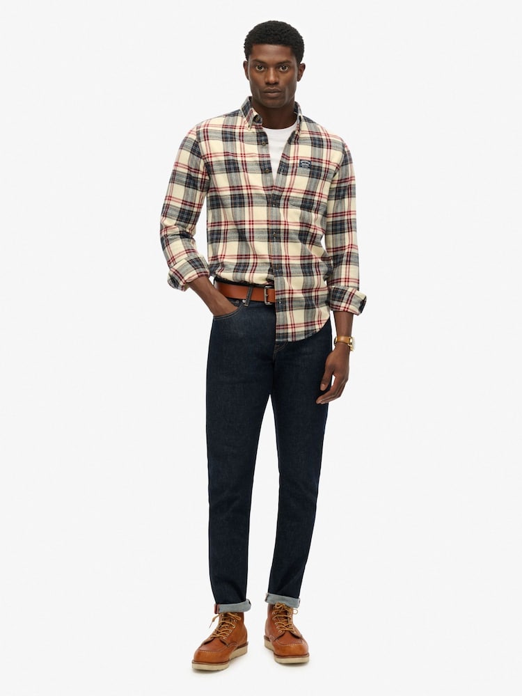Superdry White Long Sleeve Cotton Lumberjack Shirt - Image 1 of 6 Superdry White Long Sleeve Cotton Lumberjack Shirt - Image 1 of 6