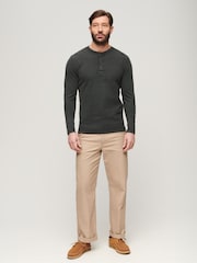 Superdry Black Waffle Long Sleeve Henley Top - Image 2 of 6