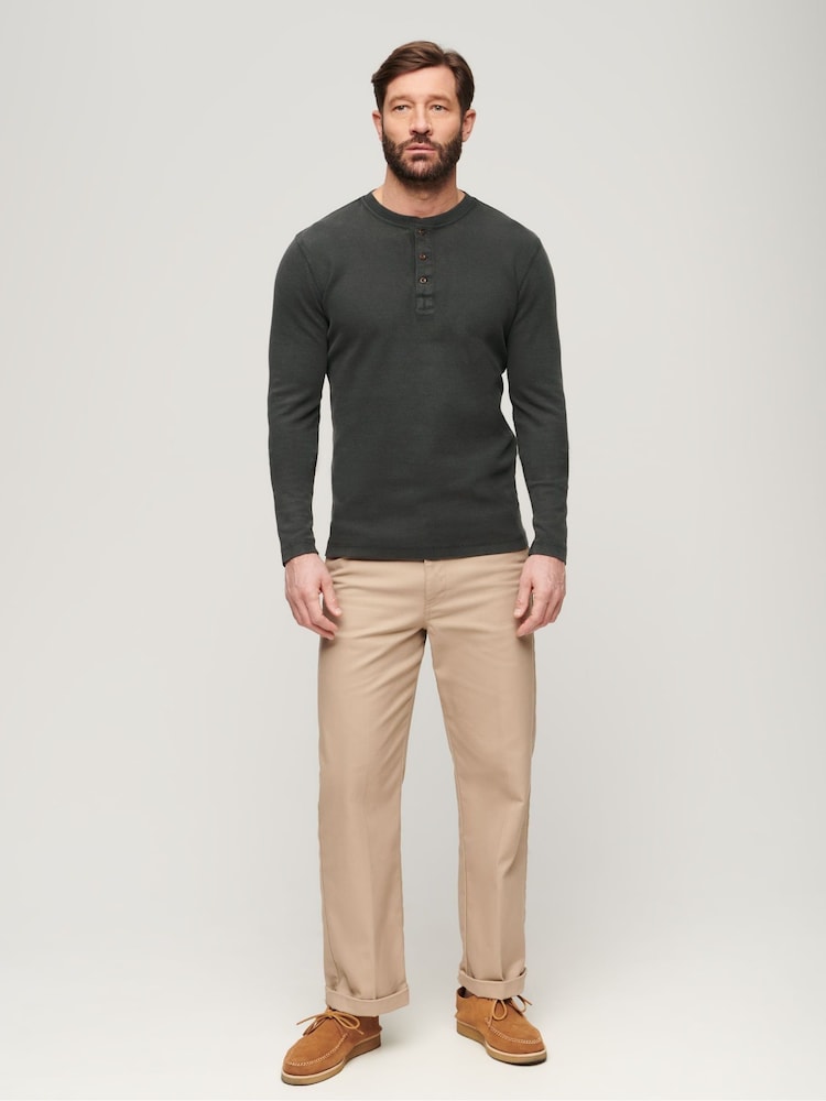 Superdry Black Waffle Long Sleeve Henley Top - Image 2 of 6