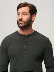 Superdry Black Waffle Long Sleeve Henley Top - Image 3 of 6