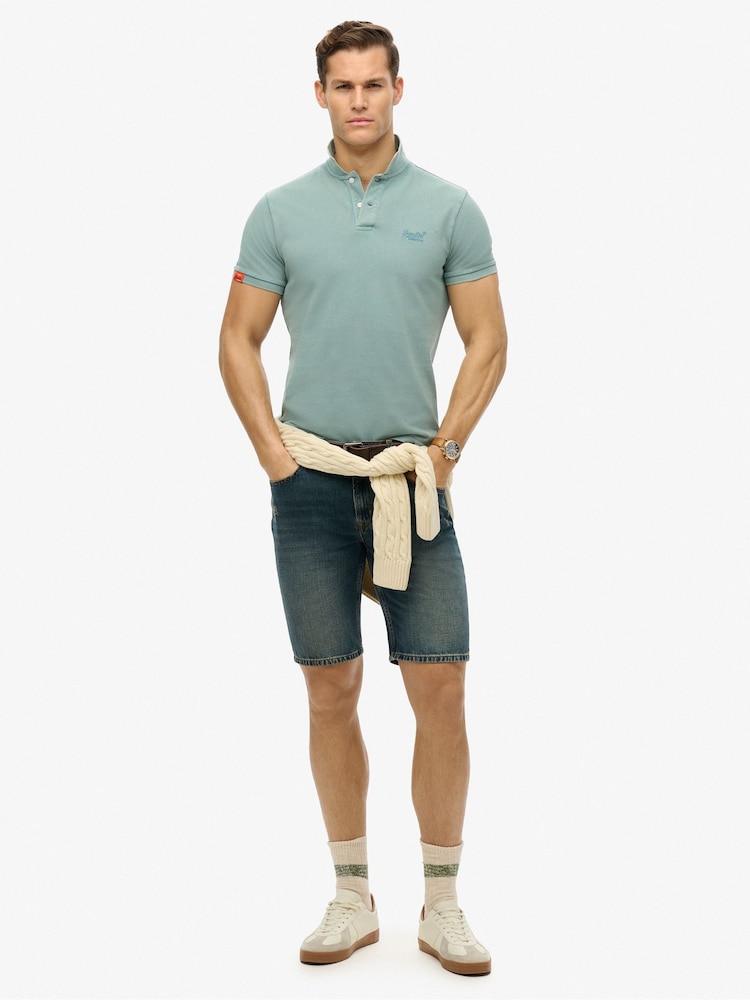 Superdry Green Vint Destroy 100% Cotton Polo Shirt - Image 1 of 4