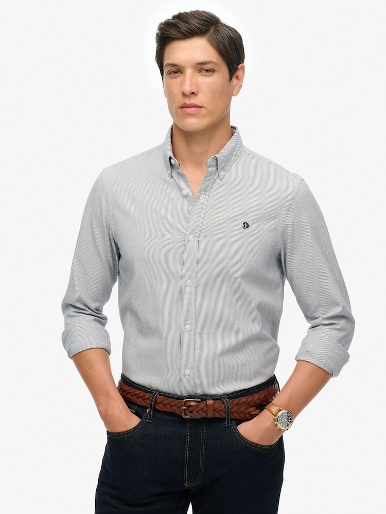 Superdry Blue Classic Oxford Long Sleeve Shirt - Image 1 of 6 Superdry Blue Classic Oxford Long Sleeve Shirt - Image 1 of 6