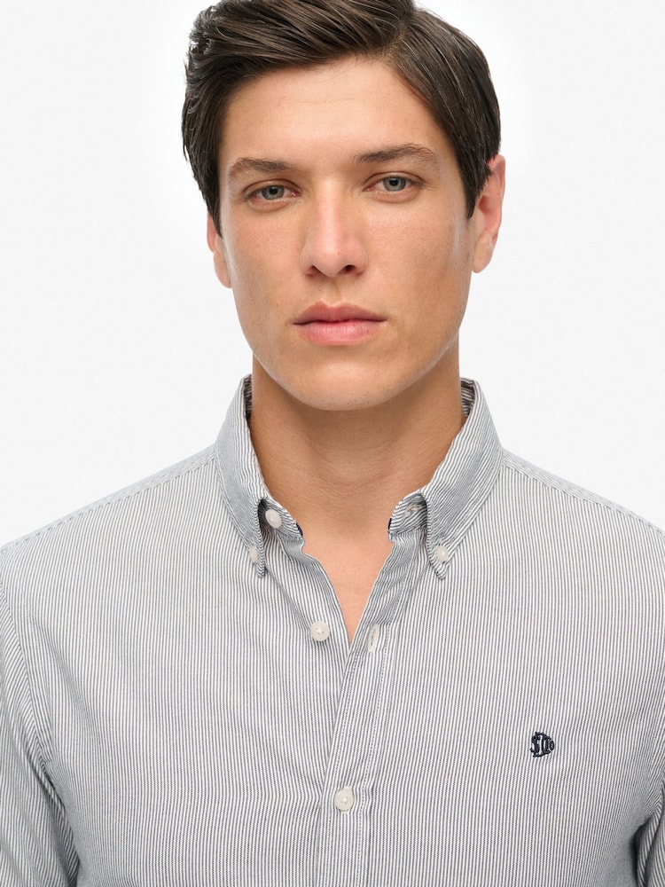 Superdry Blue Classic Oxford Long Sleeve Shirt - Image 2 of 6 Superdry Blue Classic Oxford Long Sleeve Shirt - Image 2 of 6