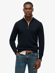 Superdry Blue Essentials Cotton Half Zip Jumper - Image 1 of 6