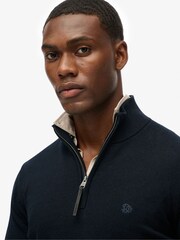 Superdry Blue Essentials Cotton Half Zip Jumper - Image 4 of 6