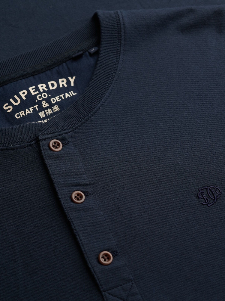 Superdry Blue Classic Essential Grandad T-Shirt - Image 5 of 5