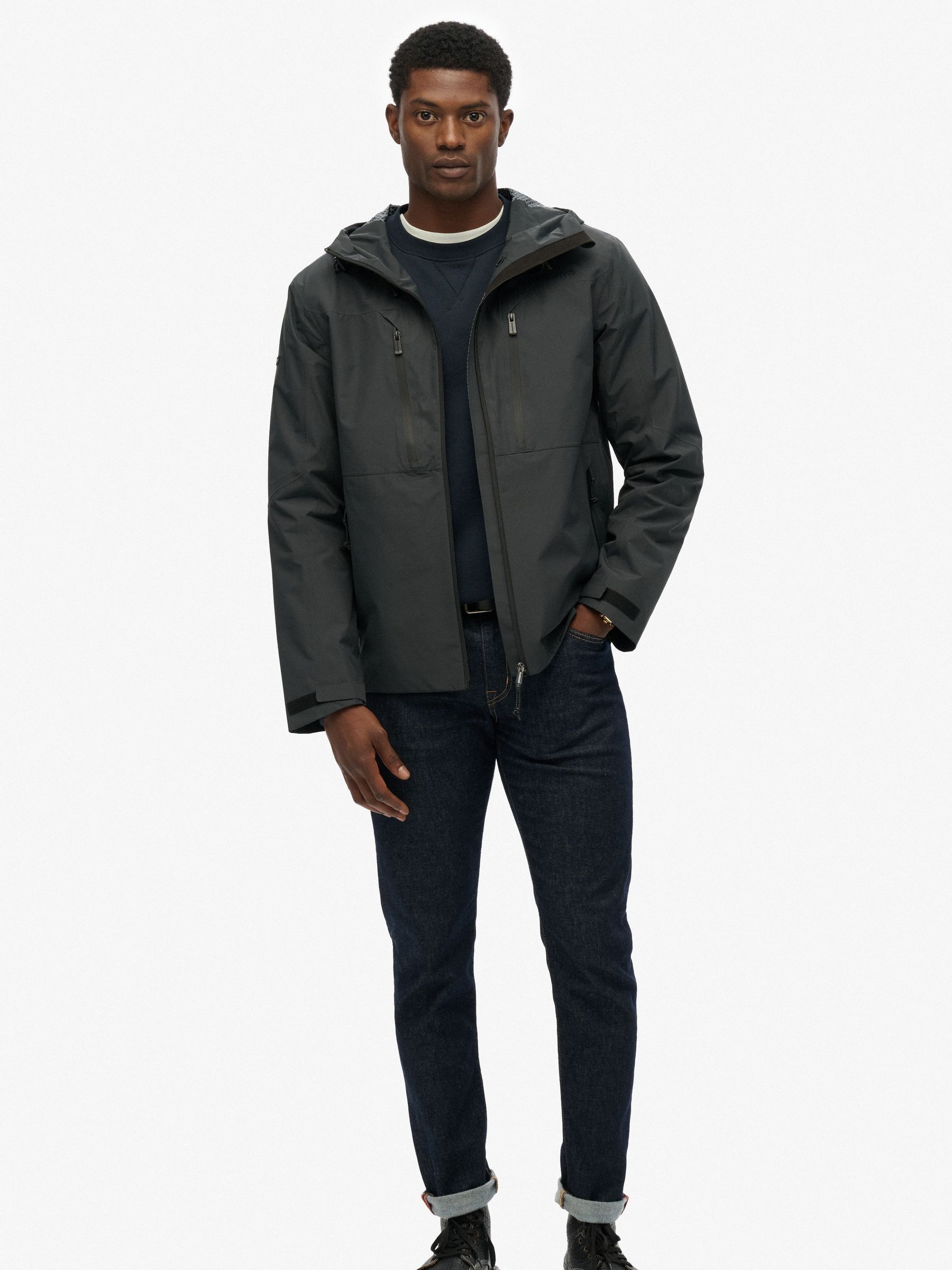 Buy Superdry Blue Grey Graphite Waterproof Hooded Logo Jacket from