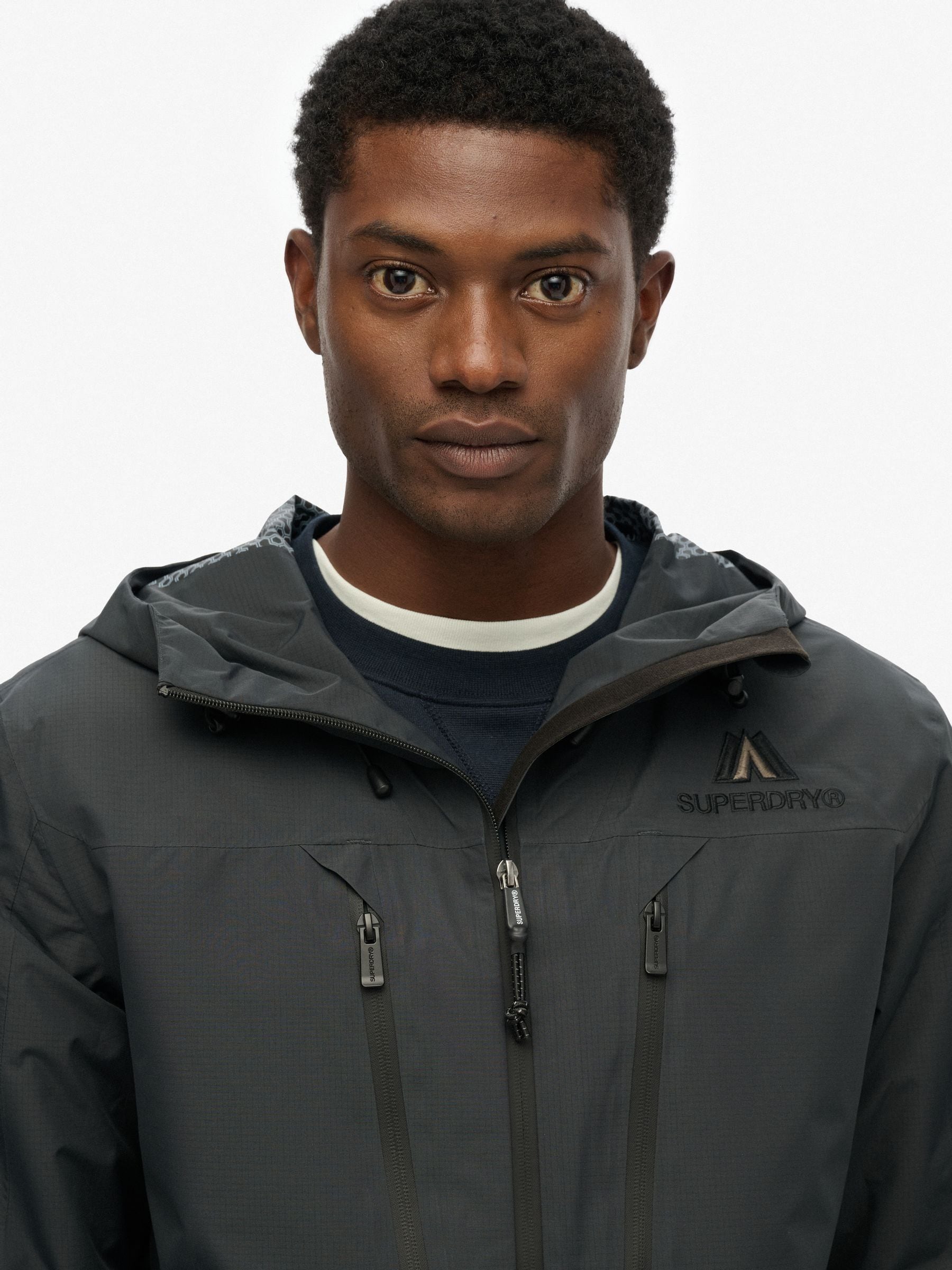 Buy Superdry Blue Grey Graphite Waterproof Hooded Logo Jacket from