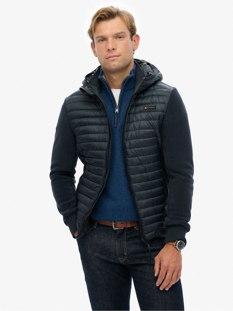 Superdry Blue Hood Storm Fleece Hybrid Jacket - Image 1 of 6 Superdry Blue Hood Storm Fleece Hybrid Jacket - Image 1 of 6