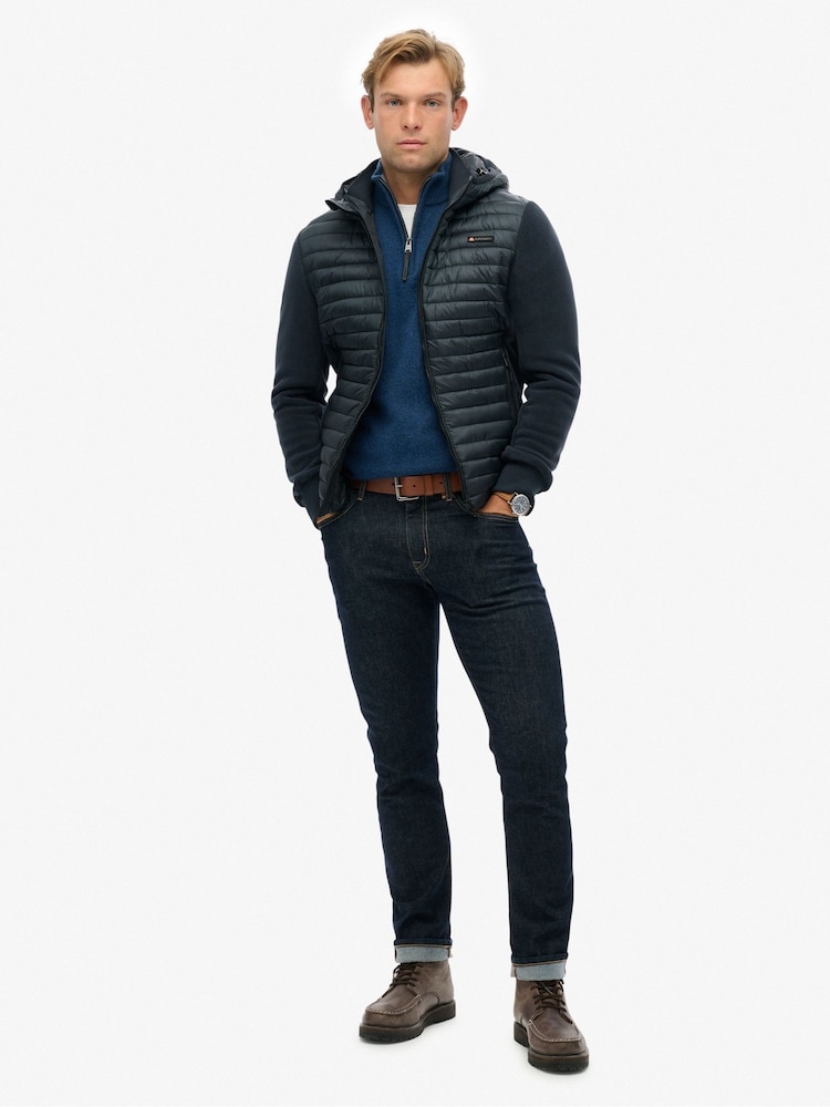 Superdry Blue Hood Storm Fleece Hybrid Jacket - Image 2 of 6 Superdry Blue Hood Storm Fleece Hybrid Jacket - Image 2 of 6