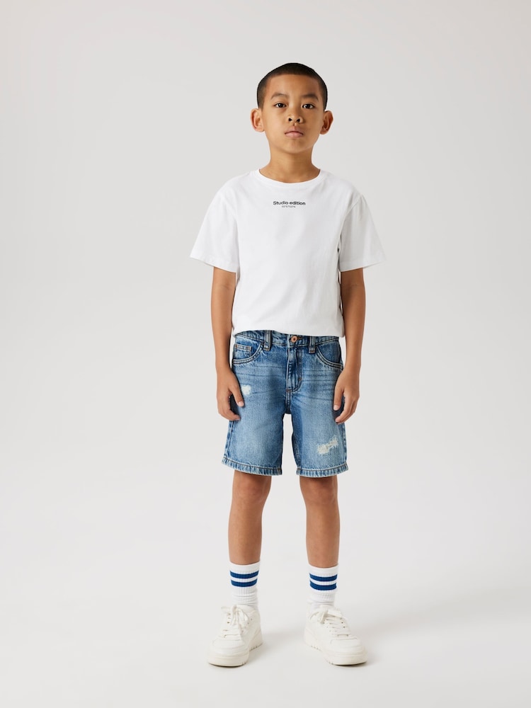 Name It Blue Loose Fit Distressed Denim Shorts - Image 1 of 5