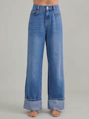 Nobody's Child Blue Denim Wide Leg Turn Up Jeans - Image 1 of 6
