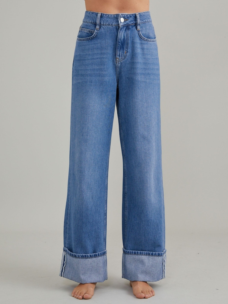Nobody's Child Blue Denim Wide Leg Turn Up Jeans - Image 1 of 6