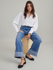 Nobody's Child Blue Denim Wide Leg Turn Up Jeans - Image 3 of 6