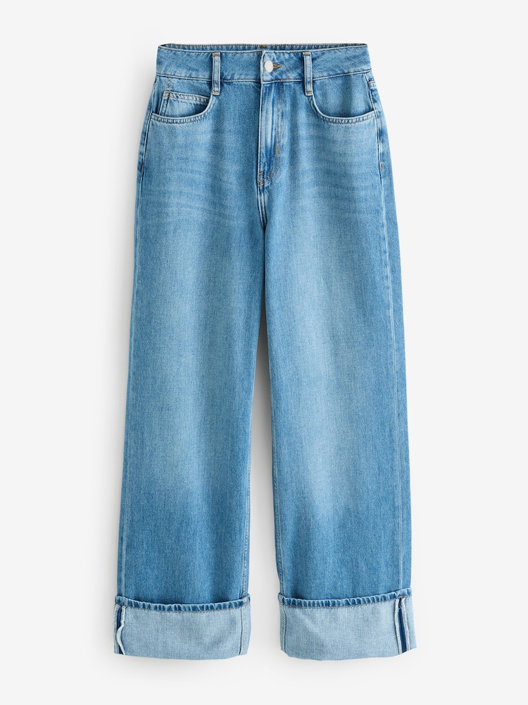 Nobody's Child Blue Denim Wide Leg Turn Up Jeans - Image 6 of 6
