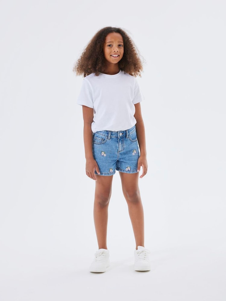 Name It Blue Floral Embroidered Denim Shorts - Image 1 of 4
