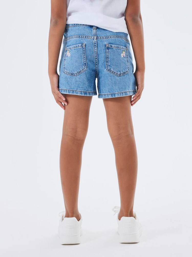 Name It Blue Floral Embroidered Denim Shorts - Image 2 of 4 Name It Blue Floral Embroidered Denim Shorts - Image 2 of 4
