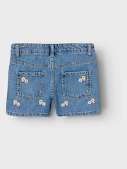 Name It Blue Floral Embroidered Denim Shorts - Image 3 of 4