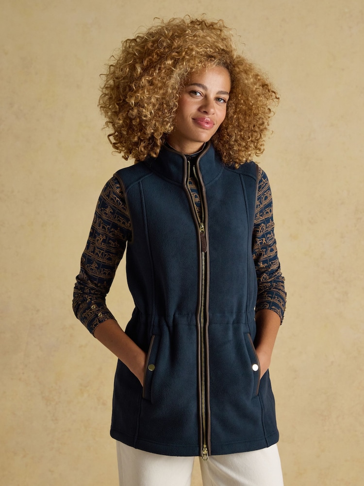 Joules Heritage Navy Longline Fleece Gilet - Image 1 of 10