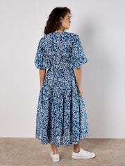 Apricot Blue Mono Roses Volume Tiered Dress - Image 3 of 5
