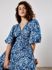 Apricot Blue Mono Roses Volume Tiered Dress - Image 5 of 5