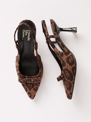 Friends Like These Brown Leopard Print Bow Pointed Toe Slingback Mid Heel Court Shoes - Image 1 of 4