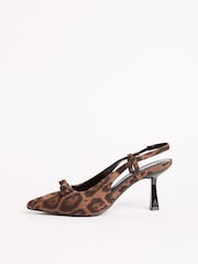 Friends Like These Brown Leopard Print Bow Pointed Toe Slingback Mid Heel Court Shoes - Image 2 of 4
