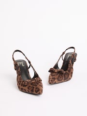 Friends Like These Brown Leopard Print Bow Pointed Toe Slingback Mid Heel Court Shoes - Image 3 of 4
