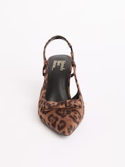 Friends Like These Brown Leopard Print Bow Pointed Toe Slingback Mid Heel Court Shoes - Image 4 of 4