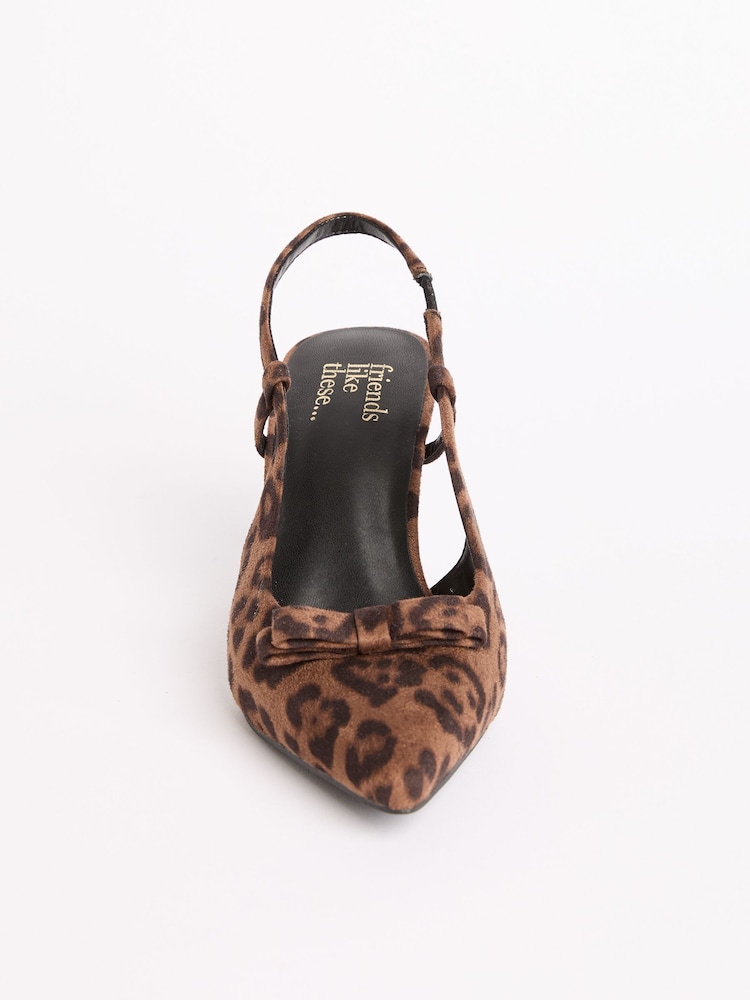 Friends Like These Brown Leopard Print Bow Pointed Toe Slingback Mid Heel Court Shoes - Image 4 of 4
