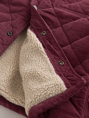 Burgundy Red Borg Lined Diamond Quilt Corduroy Shacket - Image 7 of 8