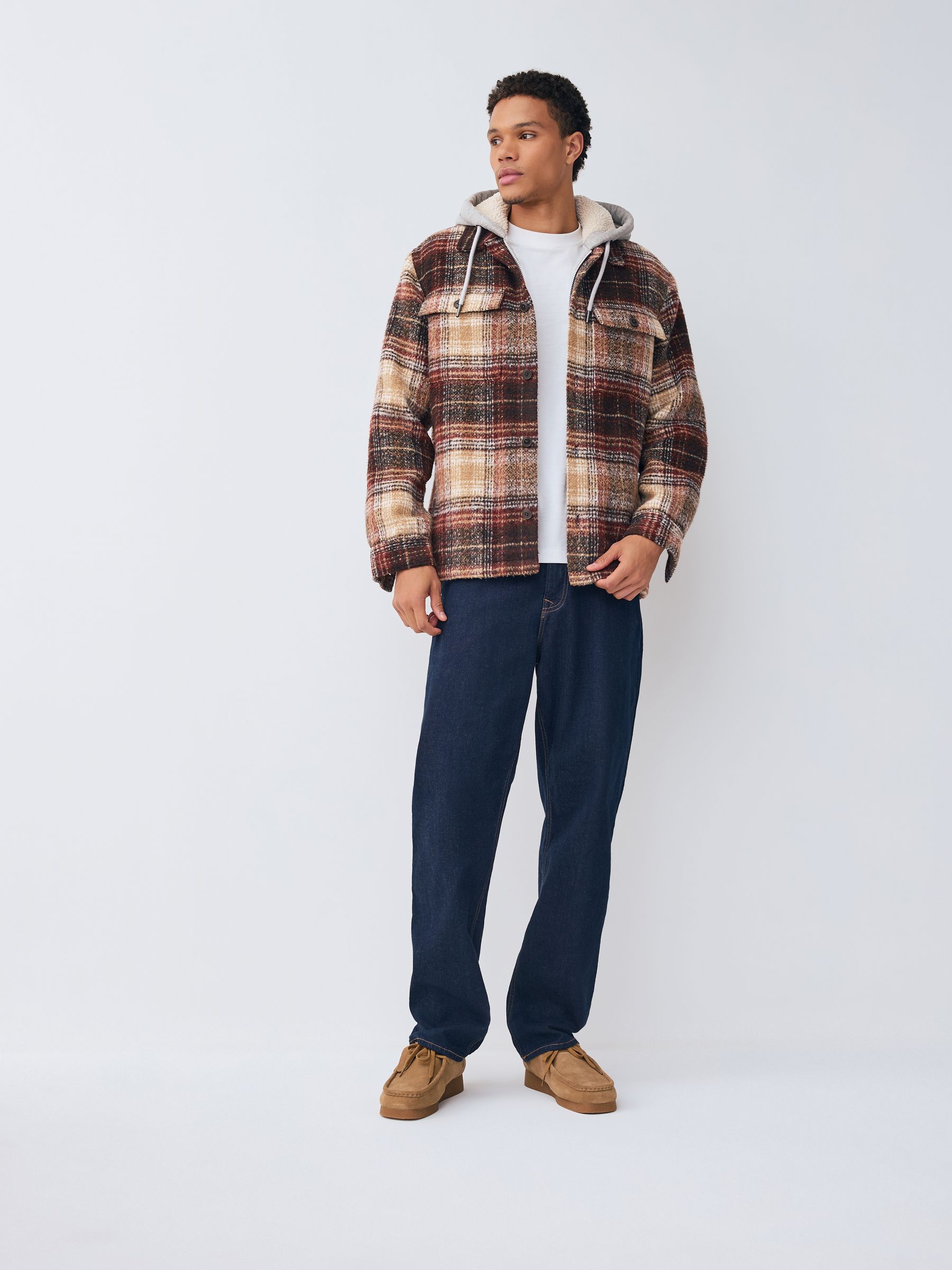 Buy Rust Brown Borg Lined Hooded Check Shacket from the Next UK