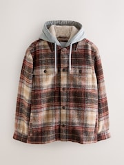 Rust Brown Borg Lined Hooded Check Shacket - Image 2 of 4