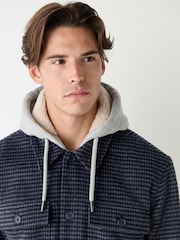 Blue Borg Lined Hooded Check Shacket - Image 4 of 14