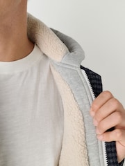 Blue Borg Lined Hooded Check Shacket - Image 5 of 14