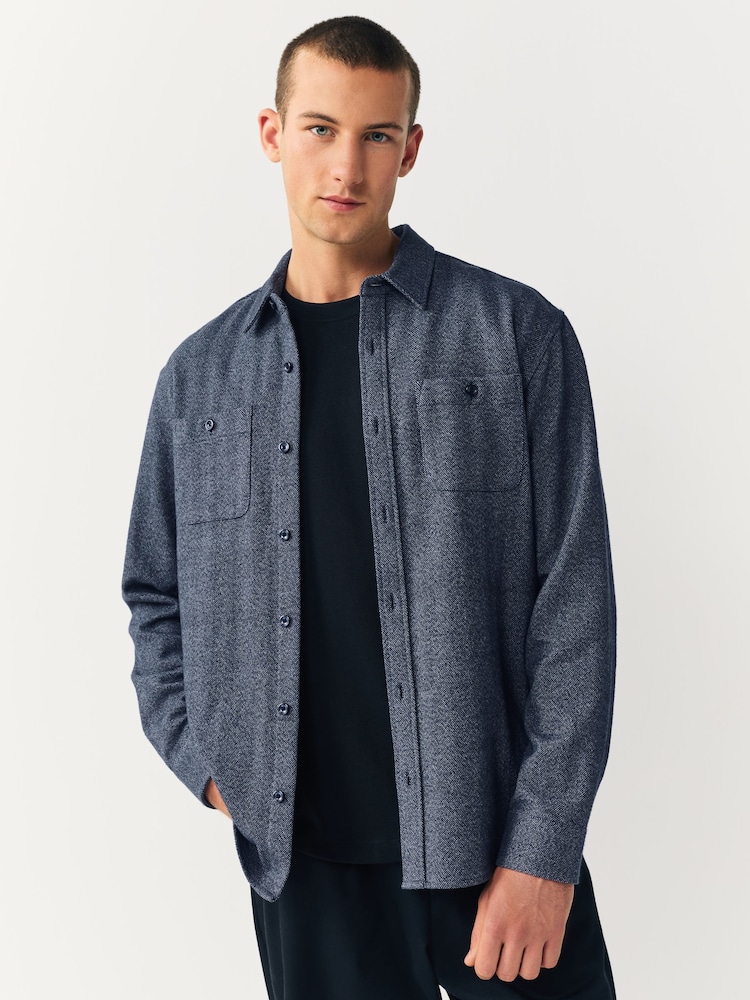 Blue Herringbone Shacket Overshirt - Image 1 of 8