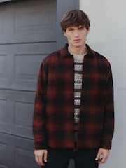 Rust Brown Borg Lined Check Shacket - Image 2 of 9