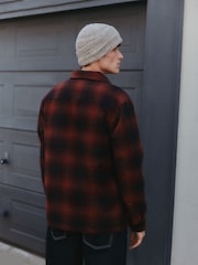 Rust Brown Borg Lined Check Shacket - Image 3 of 9