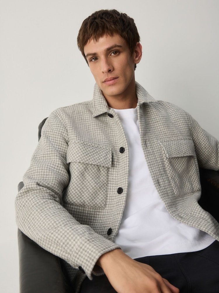 Grey Houndstooth Check Shacket - Image 1 of 5