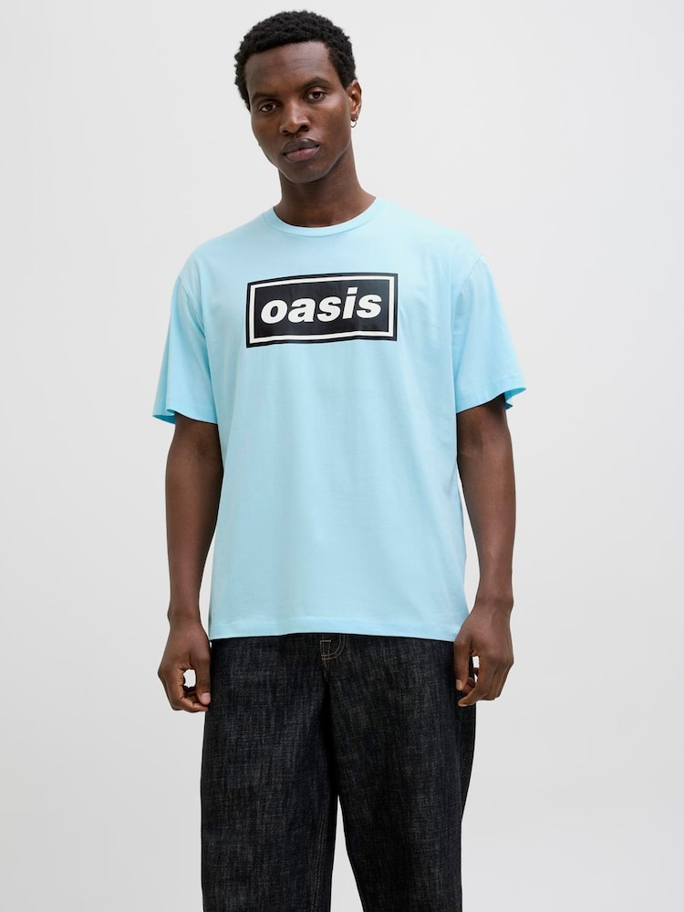 JACK & JONES Blue Oasis Graphic Print 100% Cotton T-Shirt - Image 1 of 6