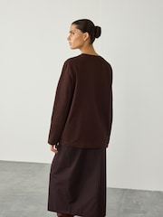 Chocolate Brown Long Sleeve Heavyweight Crew Neck T-Shirt - Image 3 of 8