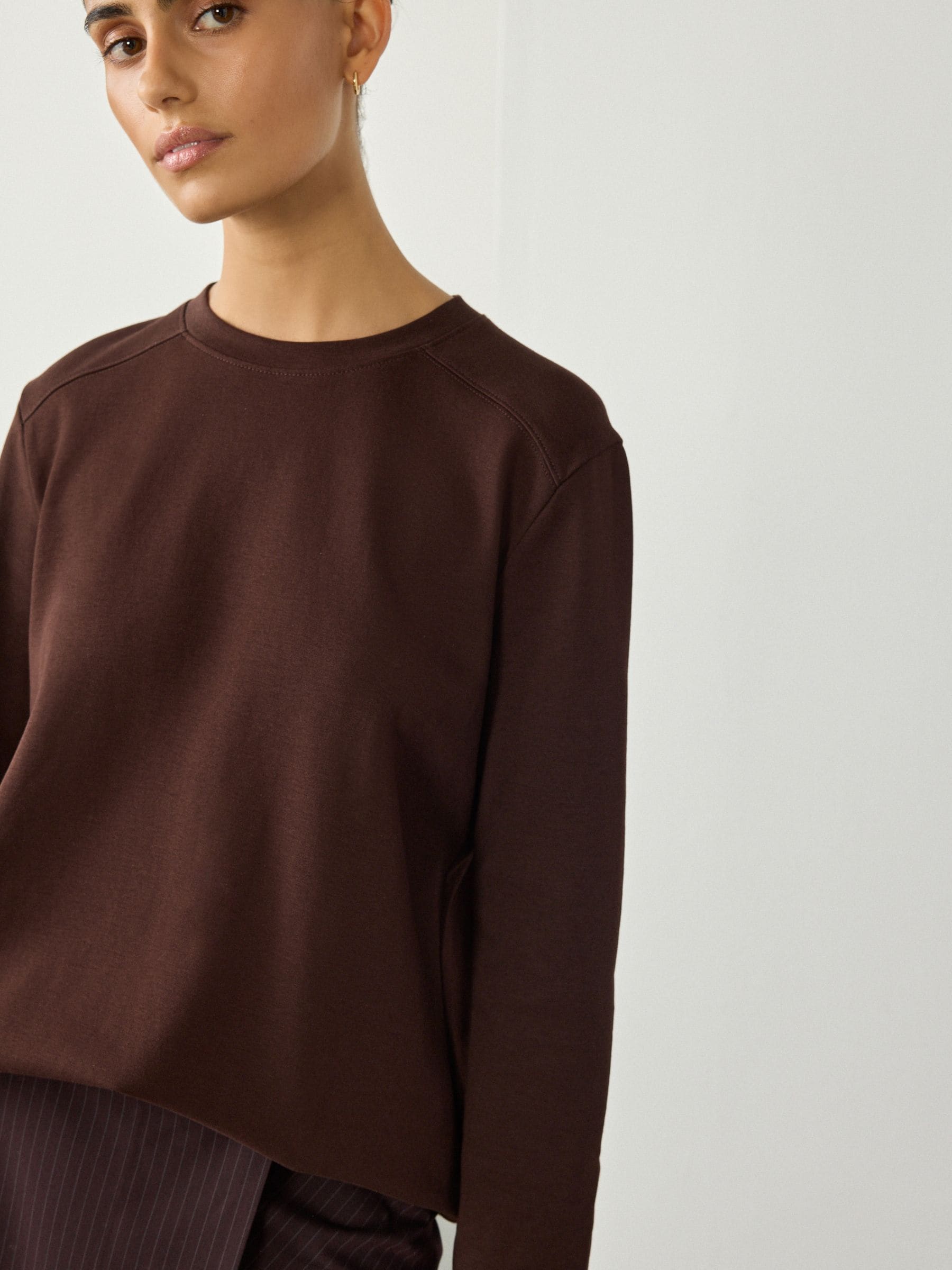 Buy Chocolate Brown Long Sleeve Heavyweight Crew Neck T-Shirt from