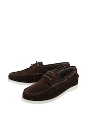 Frank Wright Brown Suede Mens Leather Slip-On Boat Shoes - Image 2 of 4
